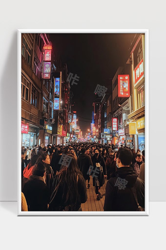 繁华夜市人潮涌动灯火辉煌热闹非凡