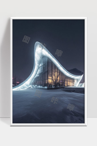 现代曲线形夜景建筑艺术体验中心灯光秀