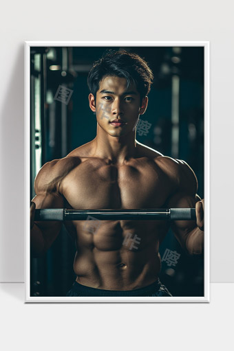 健身男士展现完美肌肉线条和力量训练成果