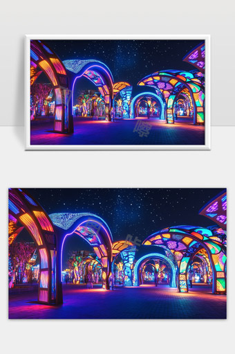 夜晚梦幻灯光隧道梦境未来科技艺术装置展览