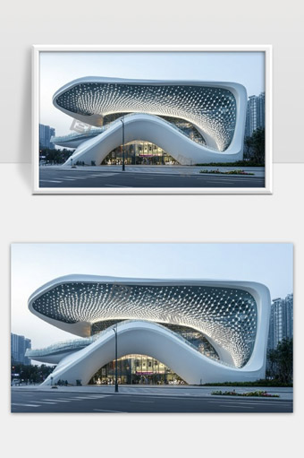 现代未来感城市建筑独特造型夜景灯光展示