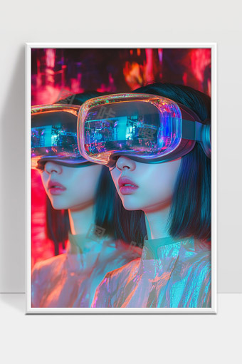 未来科技感虚拟现实智能设备时尚潮流女性形象