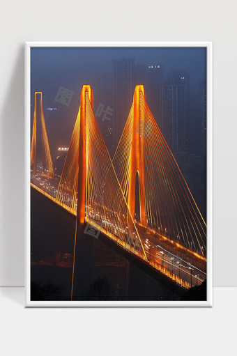 夜晚灯光璀璨现代城市高架桥交通流动景观