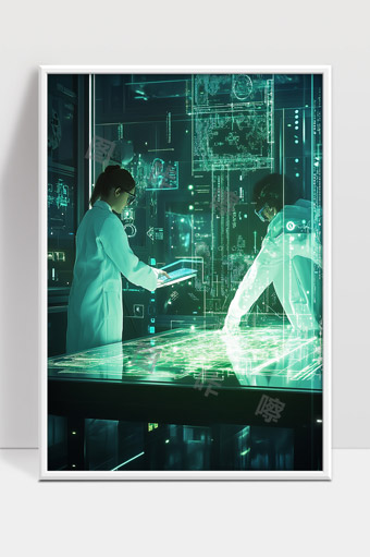 未来实验室中科学家利用全息技术进行数据分析和研究