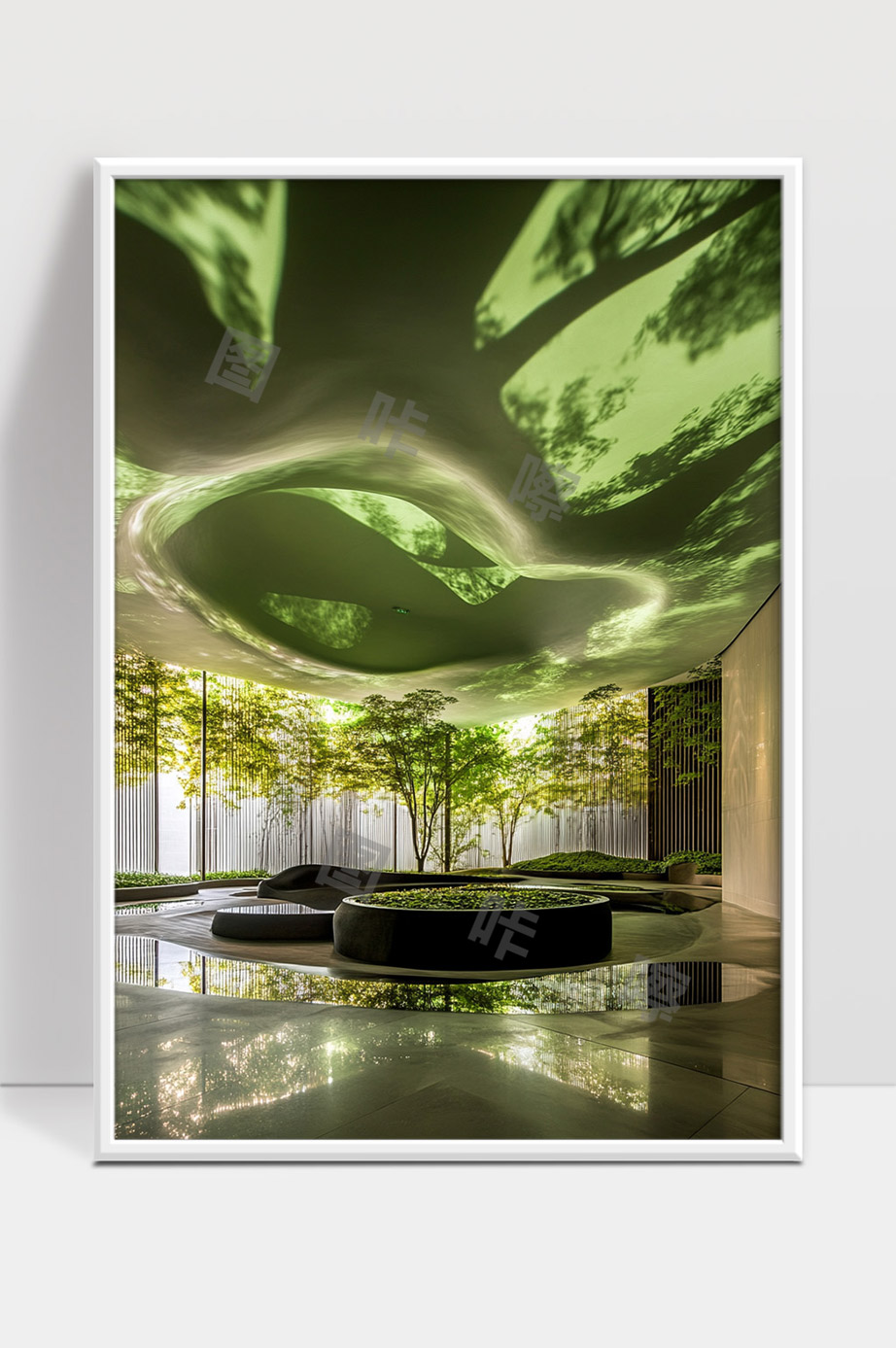 现代自然融合设计静谧室内绿植休闲空间