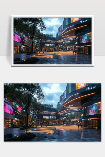 现代商业综合体夜景都市时尚购物中心灯光魅力