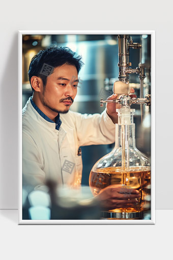 年轻科研人员在实验室进行化学液体分析研究