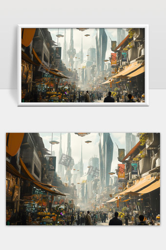 未来都市繁华街景飞行器穿梭高楼林立生活场景