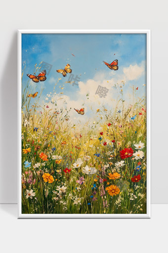 春日花海中的蝴蝶自由飞舞美丽田园风光