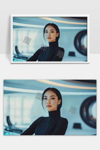 优雅自信的女性职场形象现代都市背景写照