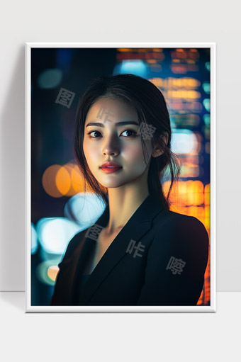 都市夜景中气质优雅女性的魅力肖像写真