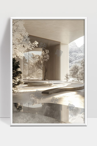 现代极简建筑与自然冬季景观融合空间