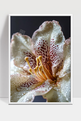 露珠点缀下清晨百合花心细节特写美丽绽放