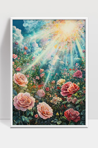 阳光洒满玫瑰花海绚丽绽放美丽画卷