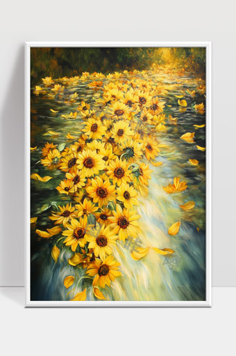 阳光洒落水面盛开的美丽向日葵花海