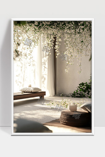 阳光洒落下的宁静室内自然花园空间