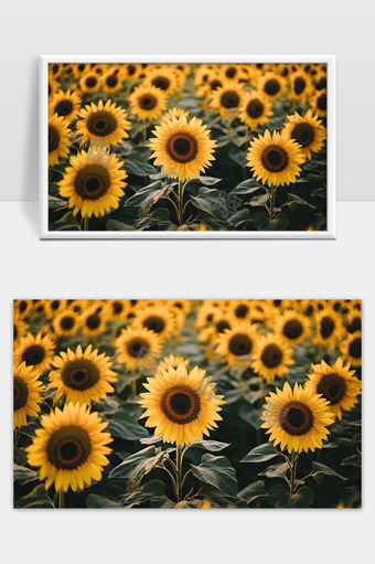 阳光下盛开一片金黄色的向日葵花海景色