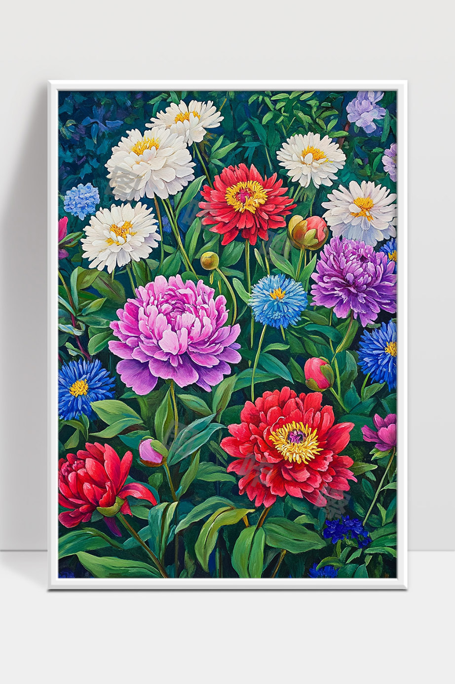 多彩绽放的夏日花园花卉景致油画作品