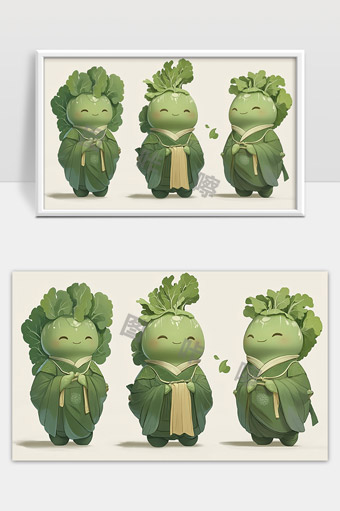 萌趣青菜娃娃三人组可爱卡通角色设计