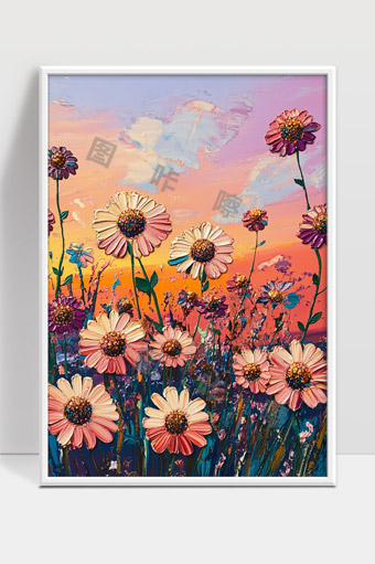 日落余晖下绽放的美丽野花田园风光