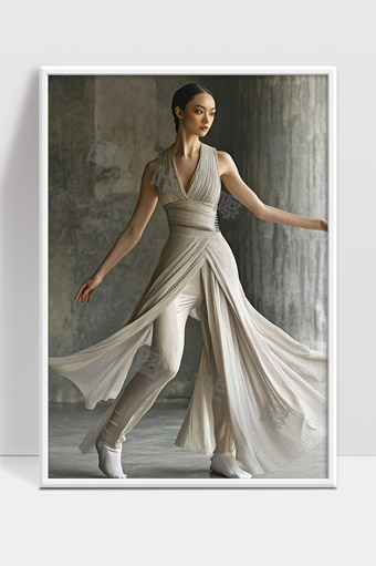 优雅现代女性舞者飘逸长裙展现独特魅力