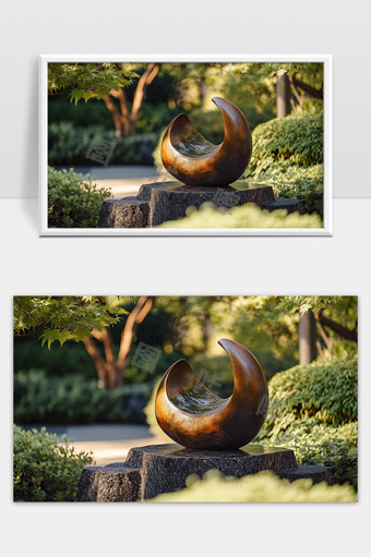 公园内独特现代雕塑与自然景观和谐共融