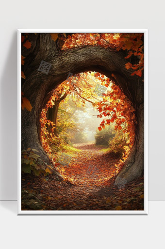 秋日童话神秘森林通道满地落叶风光美景