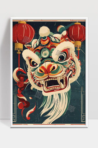 中国传统舞狮庆典红灯笼装饰喜庆氛围