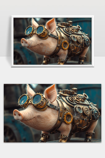 蒸汽朋克风格机械猪未来科技艺术模型