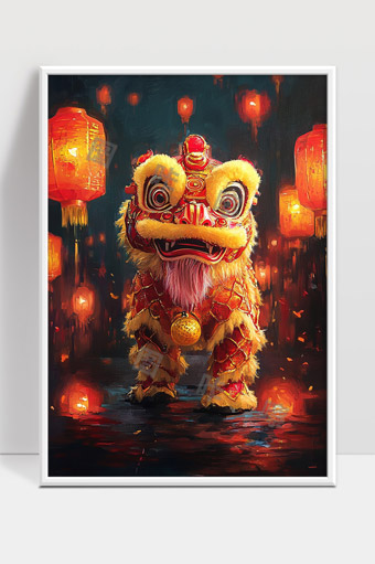 传统舞狮喜庆团圆春节灯笼节日氛围浓厚