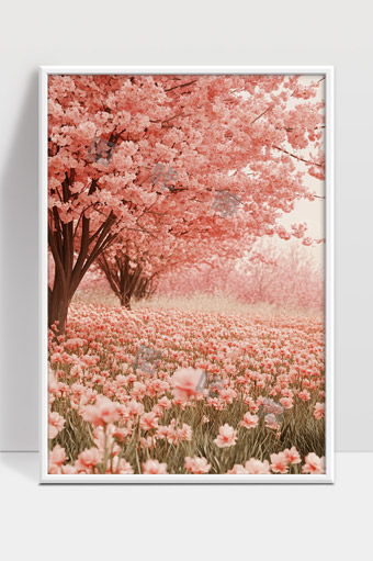 春日粉色樱花林与花海美丽自然风光