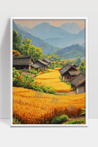 金秋丰收季节农村田野宁静美丽乡村风光