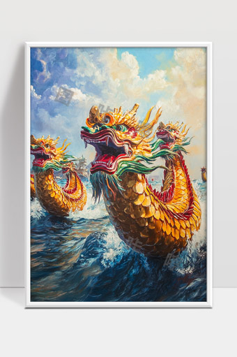 龙舟竞渡波涛壮观的传统节日庆典场景