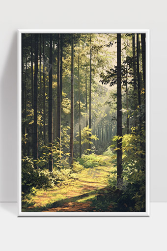 阳光穿透竹林洒满林间小径静谧自然风光