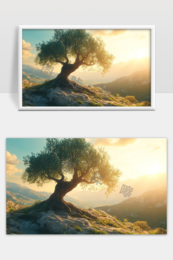 阳光洒落古树山间风光宁静自然美景