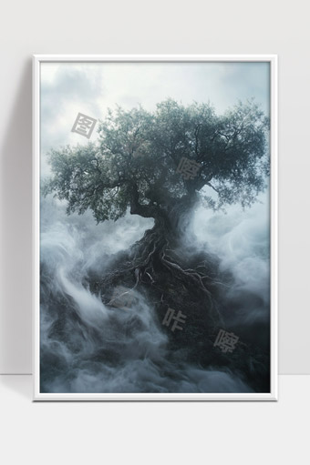 神秘古树盘根错节云雾缭绕自然奇观