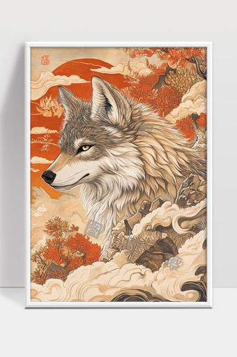 秋日山林中雄狼守望自然和谐之美