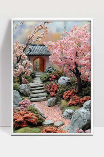 春日古风庭院美景樱花盛开石径幽静通幽小院