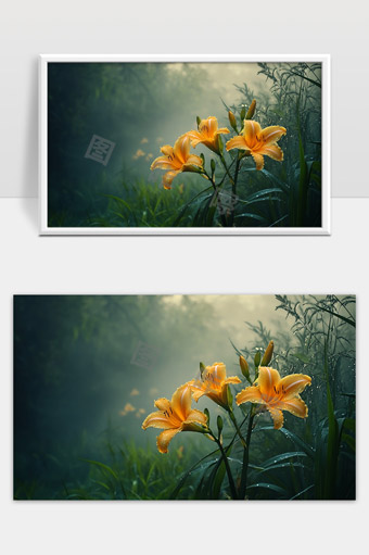 雨后清晨金黄色百合花上的露珠美丽绽放