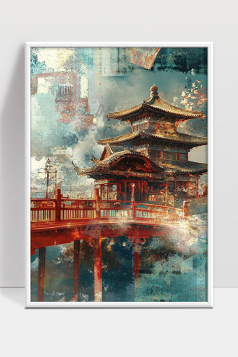 古风建筑仙境红桥古韵悠长东方美学