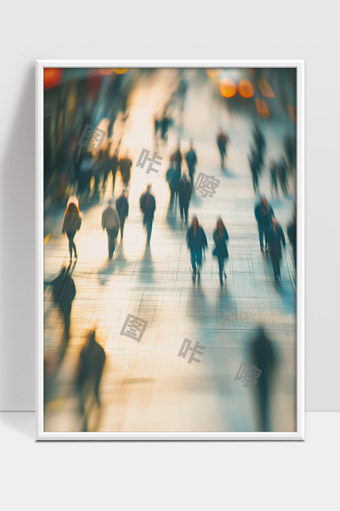 模糊人群街头行走光影交织氛围感场景