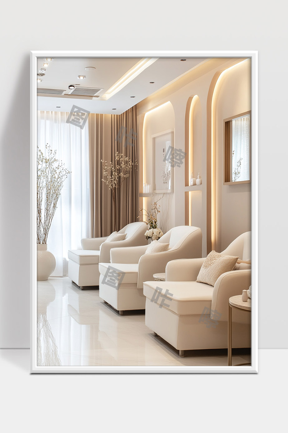 现代简约客厅白色沙发休闲空间温馨舒适家居设计