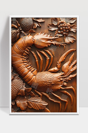 精美木雕龙虾工艺细节展示自然生动艺术品