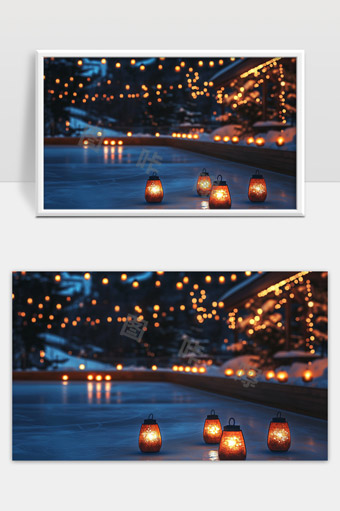 温馨夜晚灯光装饰营造浪漫节日氛围美丽户外空间