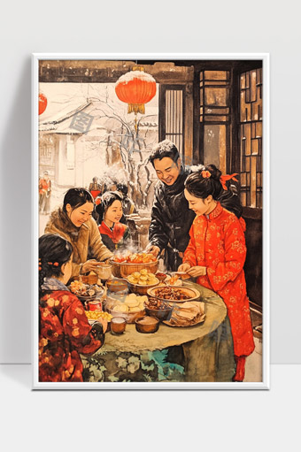 温馨团圆家宴喜庆古风过大年一家人欢乐迎新春