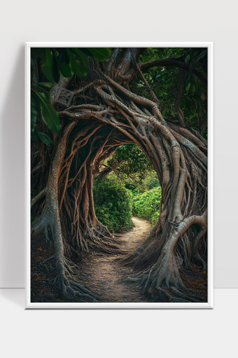 神秘古树形成天然拱门通向幽静森林深处