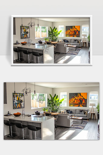 现代简约风格开放式客厅厨房温馨舒适家居设计