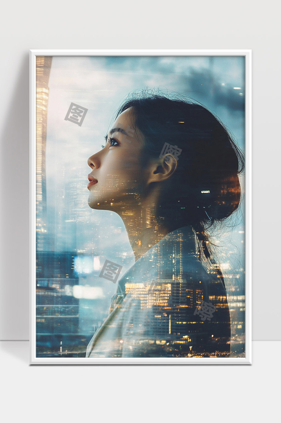 都市夜景与女性剪影梦幻交融展现现代魅力