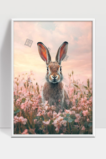 可爱兔子漫步花海春天温馨景象