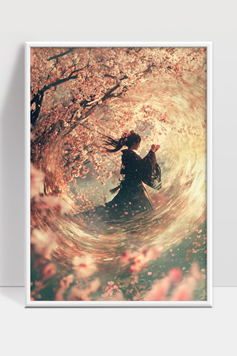 樱花纷飞下意境唯美古风女子舞动画面